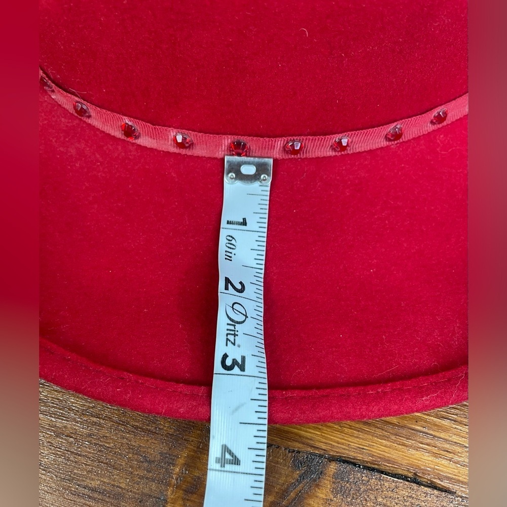 Red Hot Society Red 100% Wool Bejeweled Cowboy Hat with a Bow Women’s EUC - Picture 8 of 8